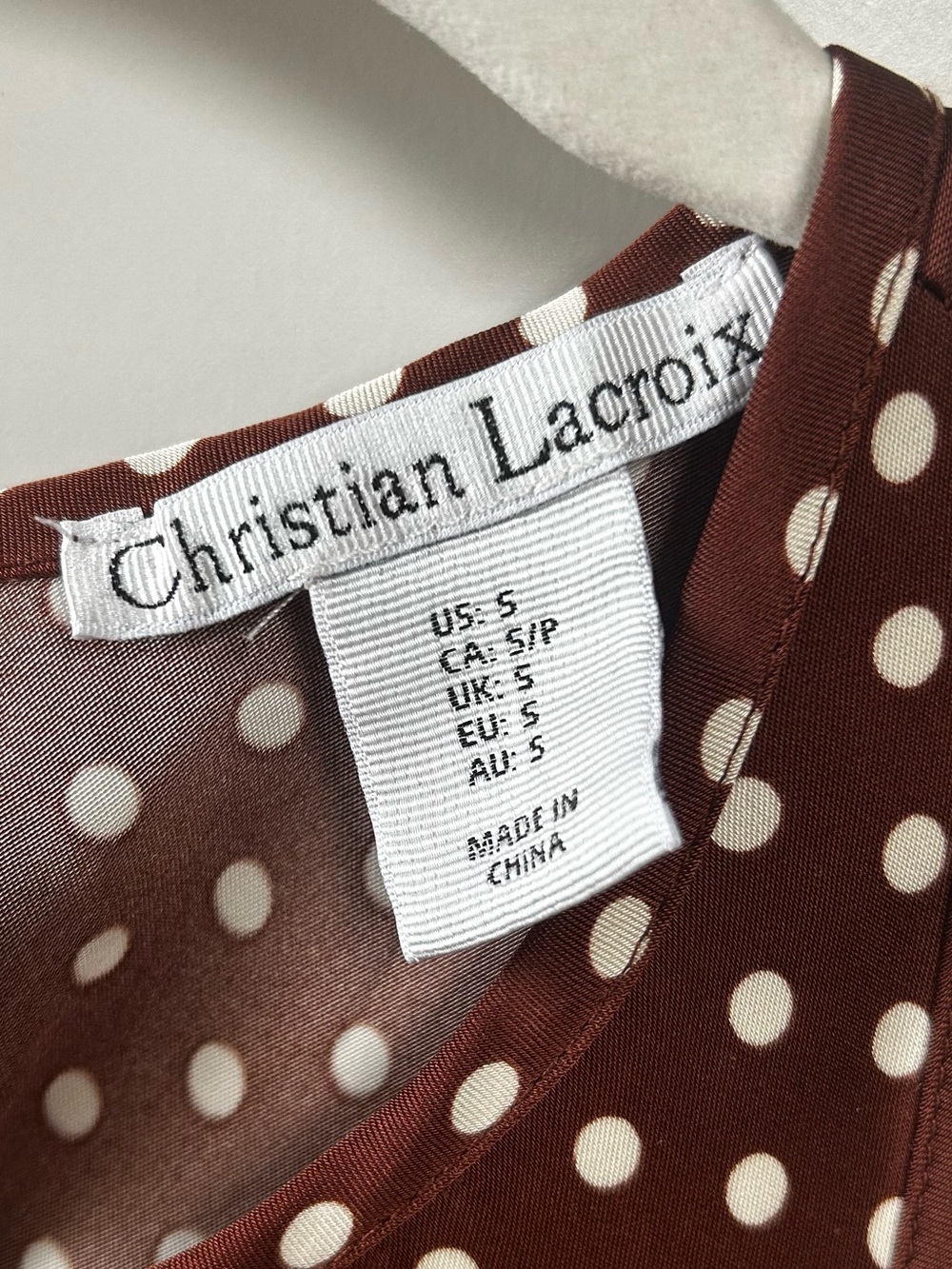 Christian Lacroix Satin Maxi Dress Brown/White Polka Dots Small Quiet Luxury - Picture 8 of 9